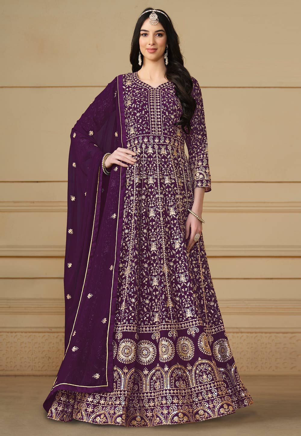 Purple Faux Georgette Embroidered Floor Length Anarkali Suit 283856