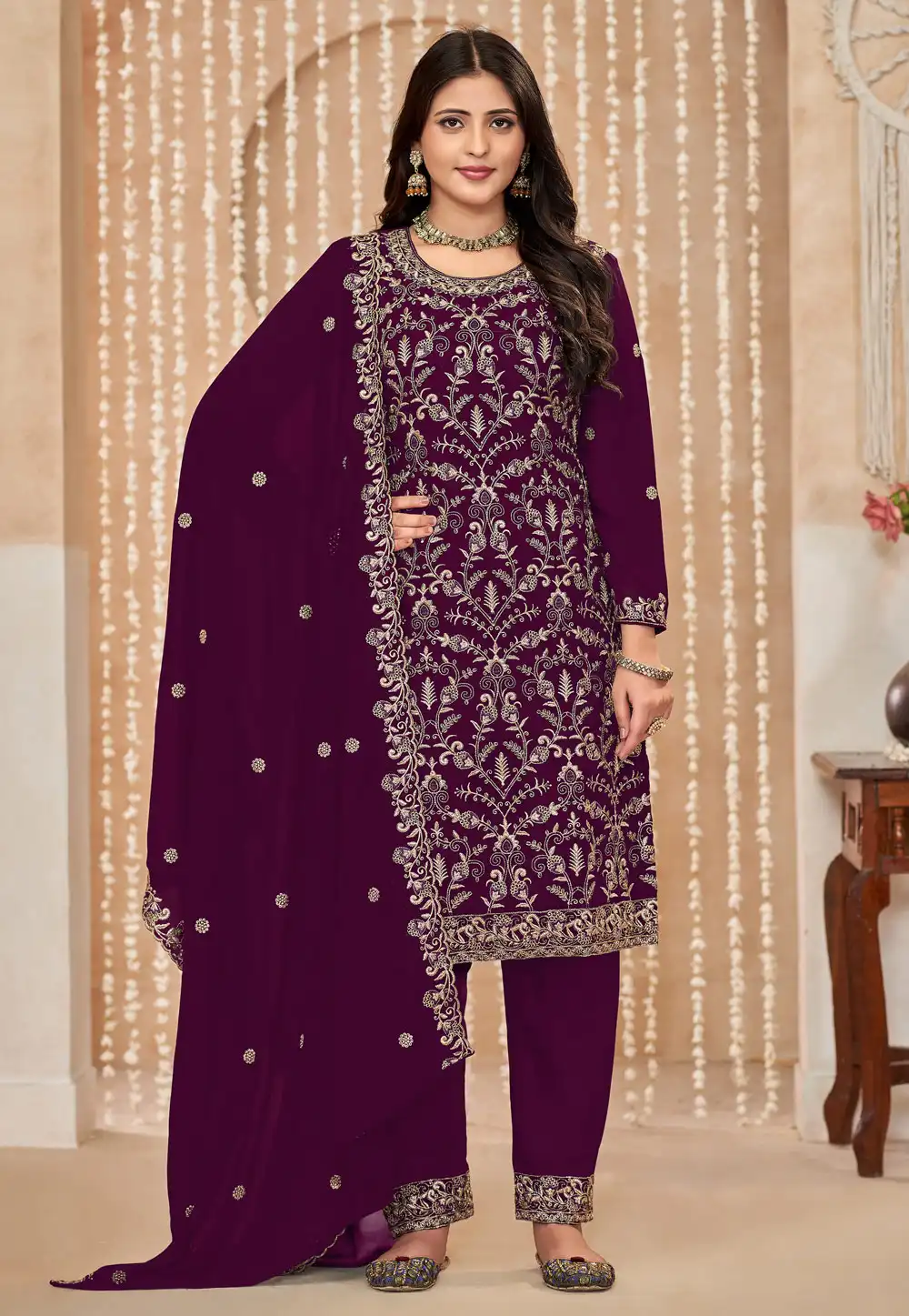 Purple Faux Georgette Embroidered Pakistani Suit 292862