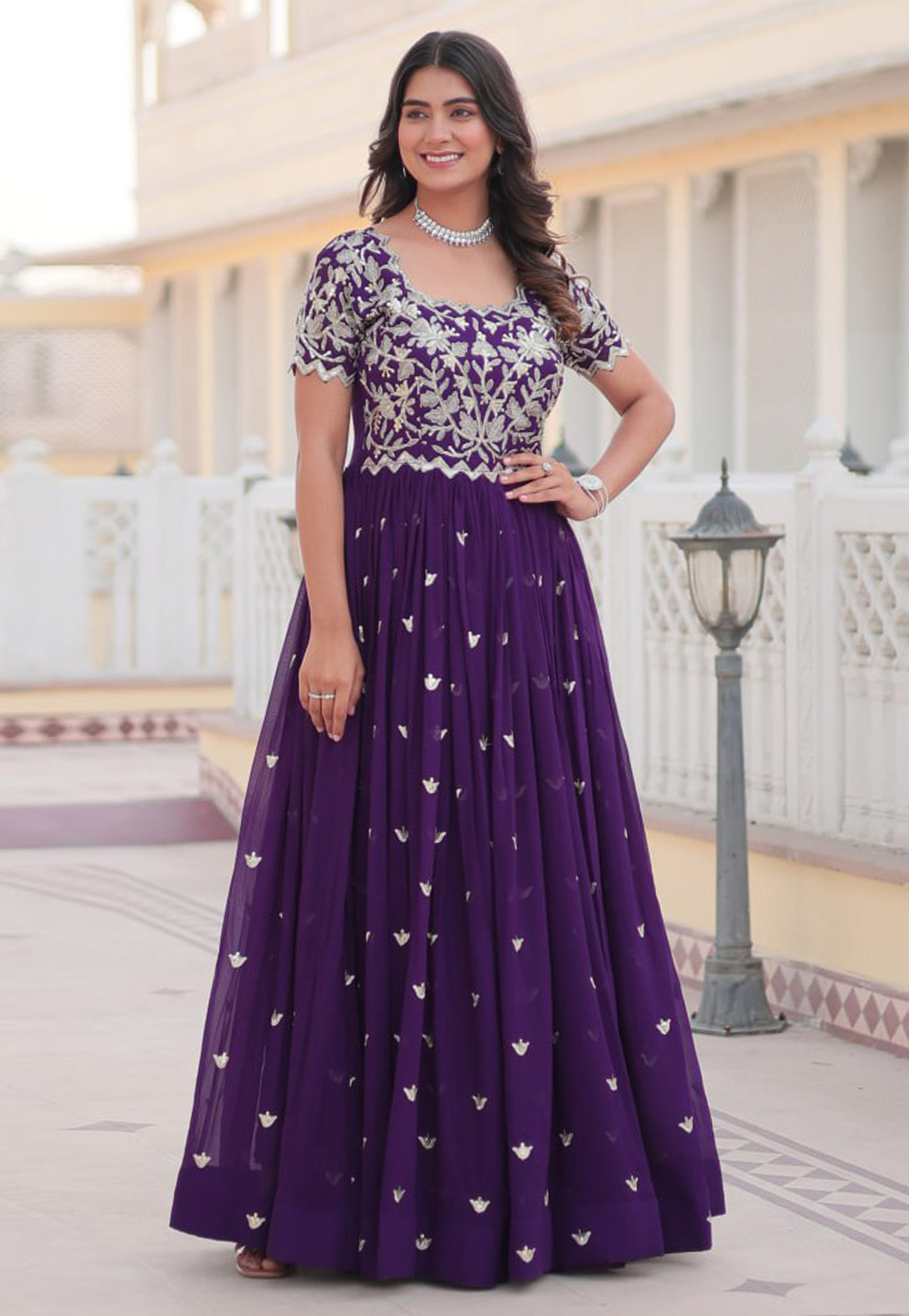 Purple Faux Georgette Gown 286007