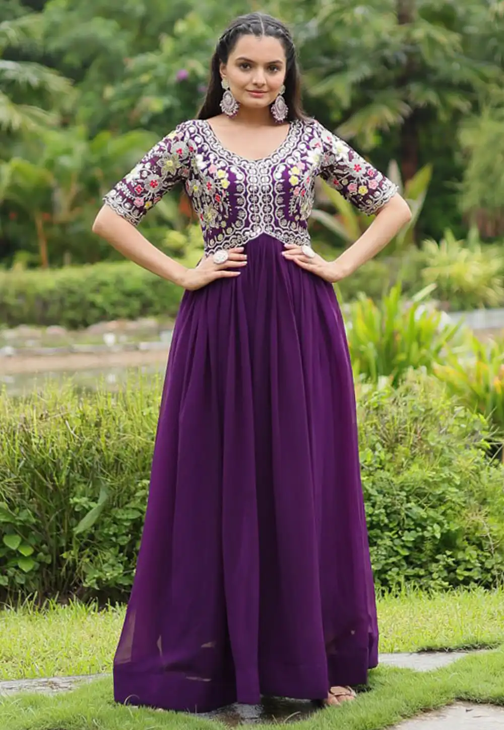 Purple Faux Georgette Gown 293640