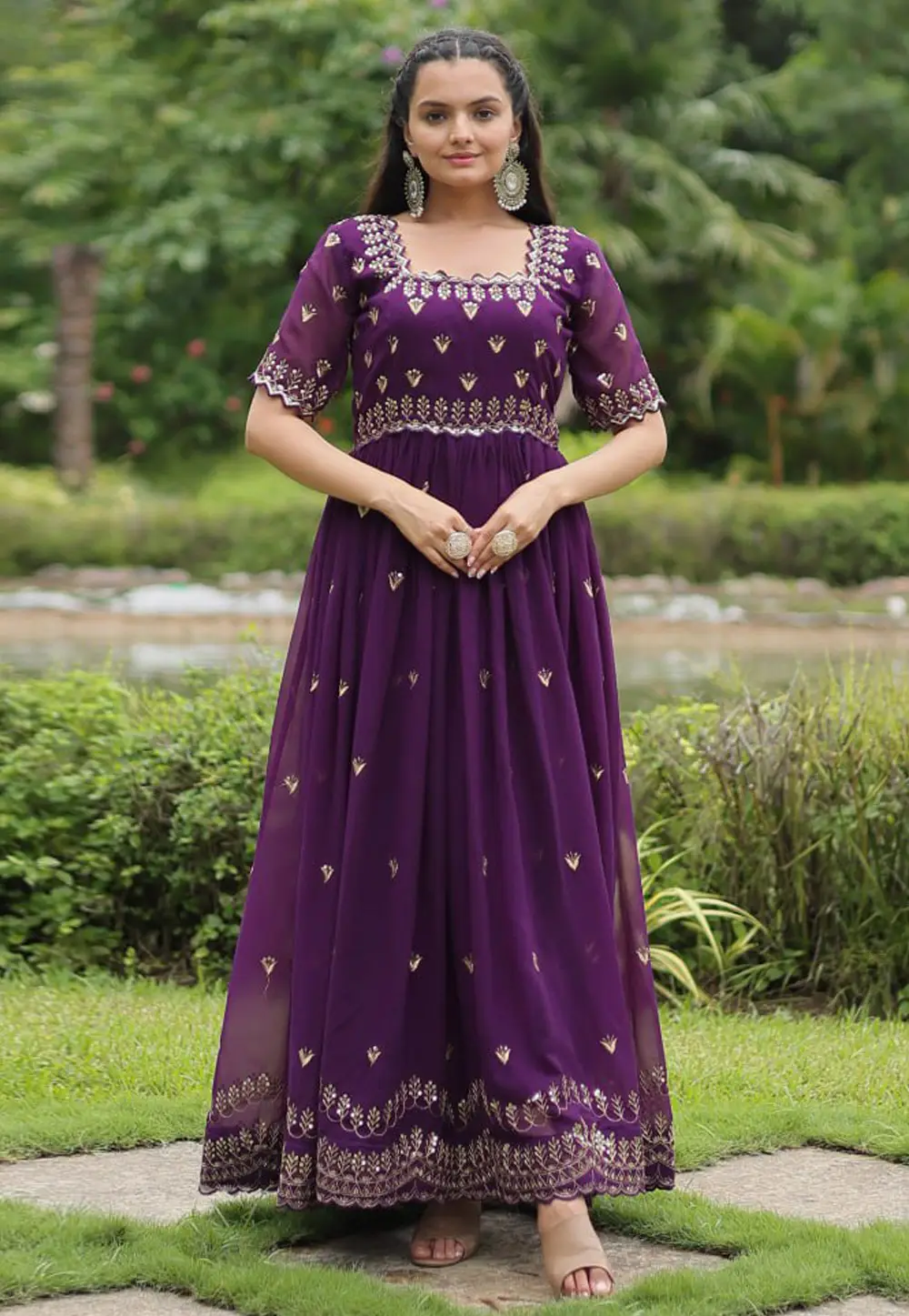 Purple Faux Georgette Gown 296165