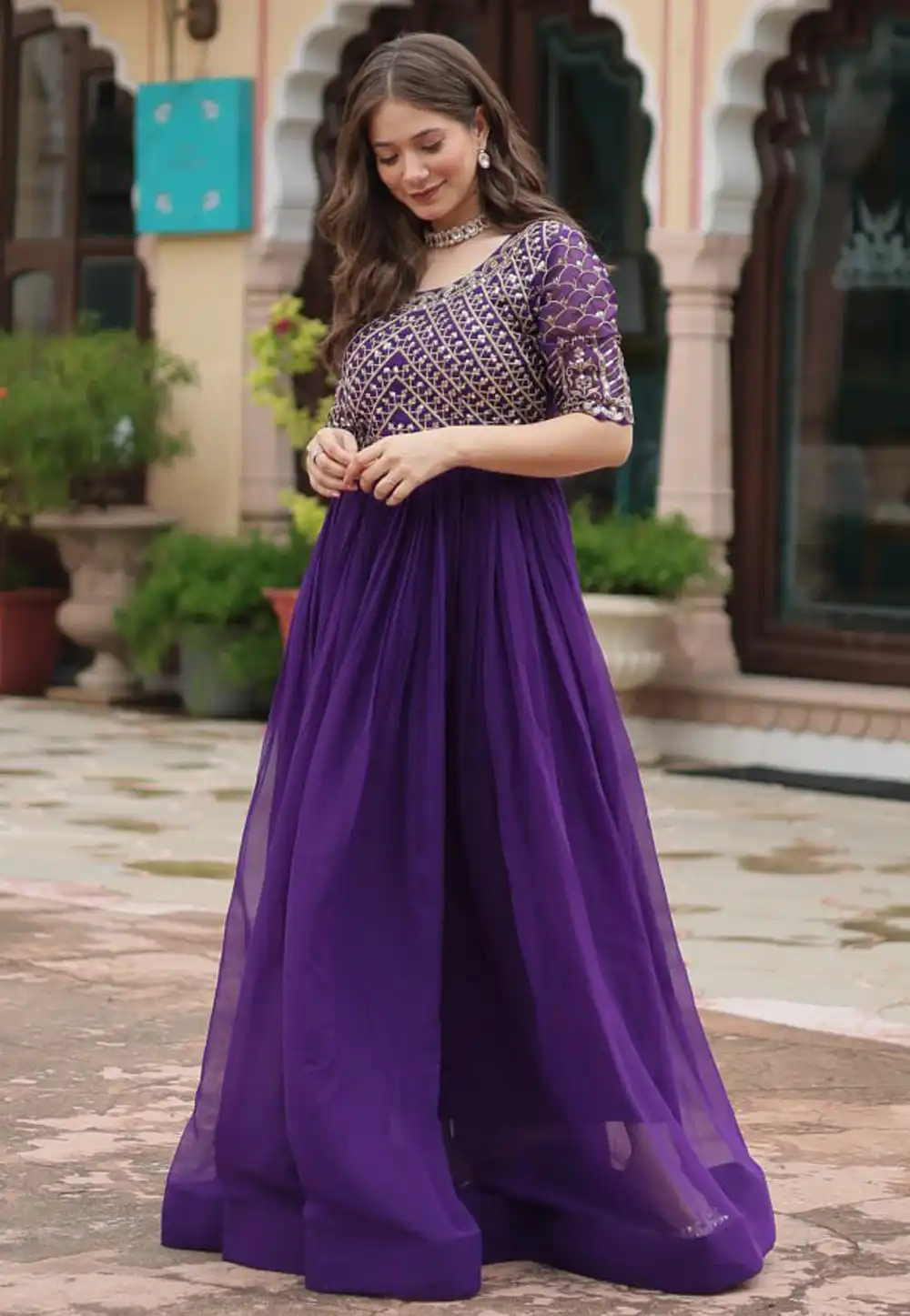 Purple Faux Georgette Gown 293205