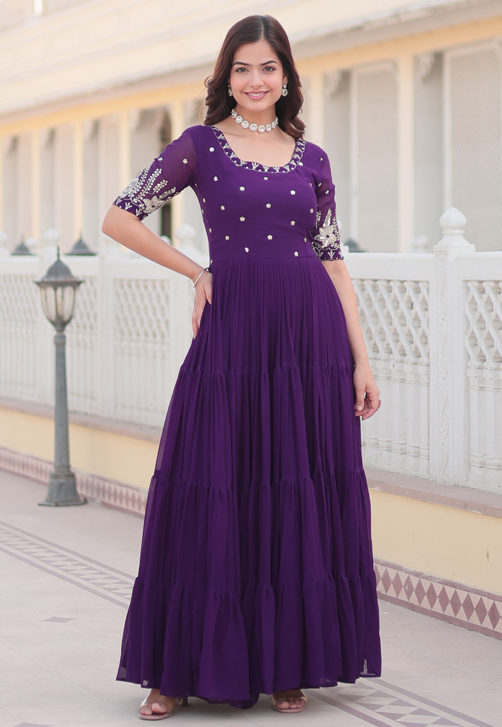 Purple Faux Georgette Gown 286702