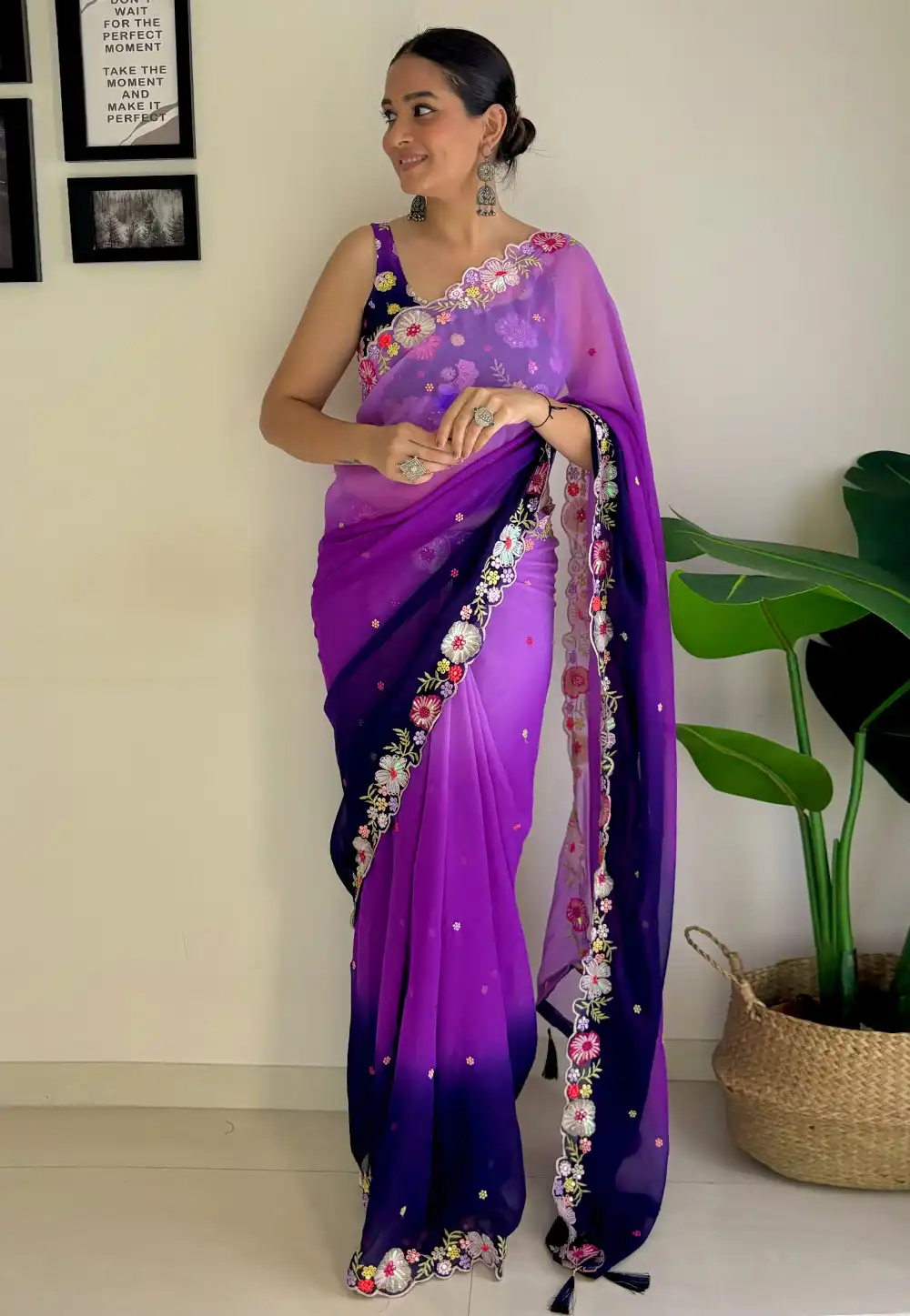 Purple Faux Georgette Half N Half Saree 294765