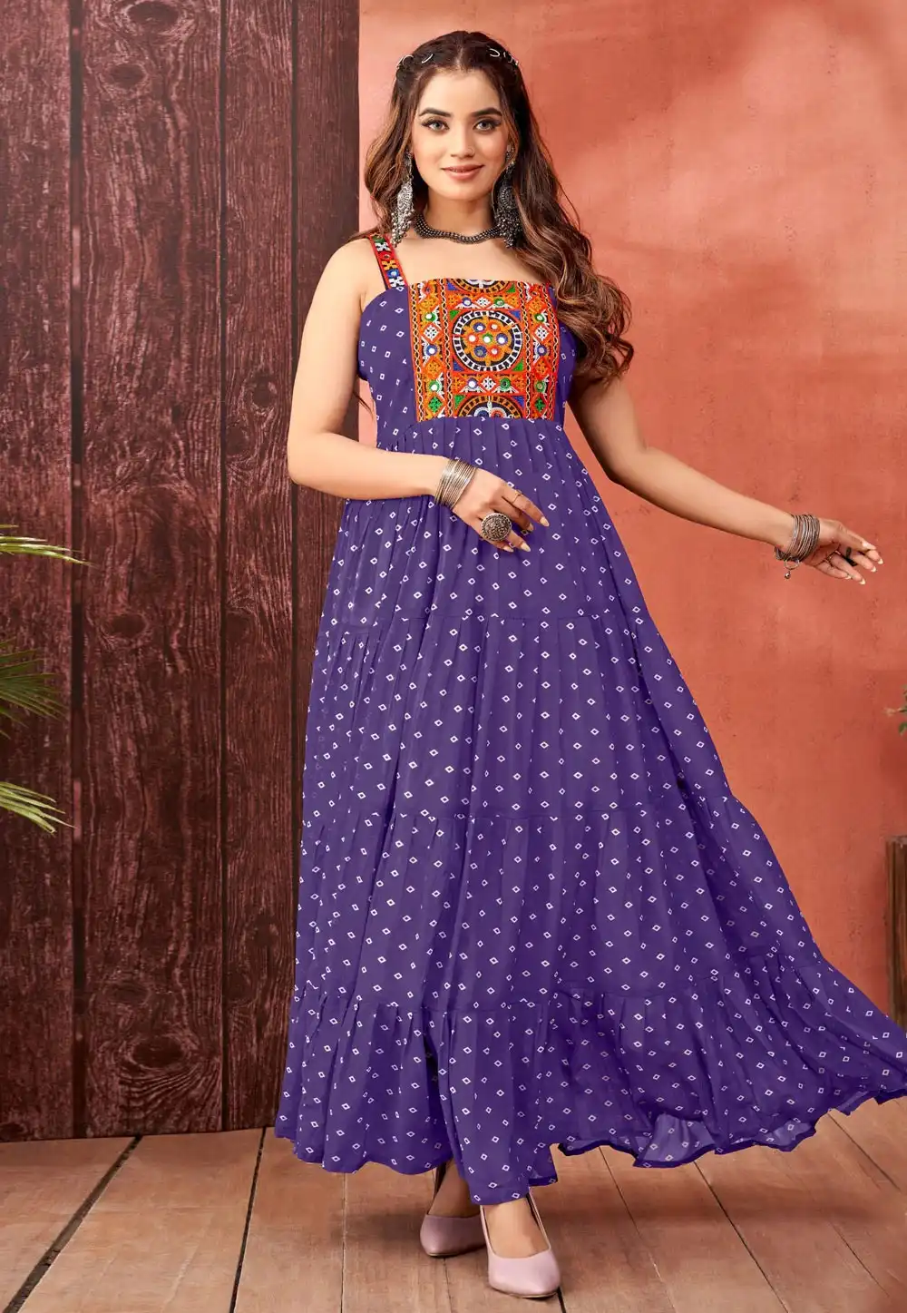 Purple Faux Georgette Navratri Wear Gown 293539