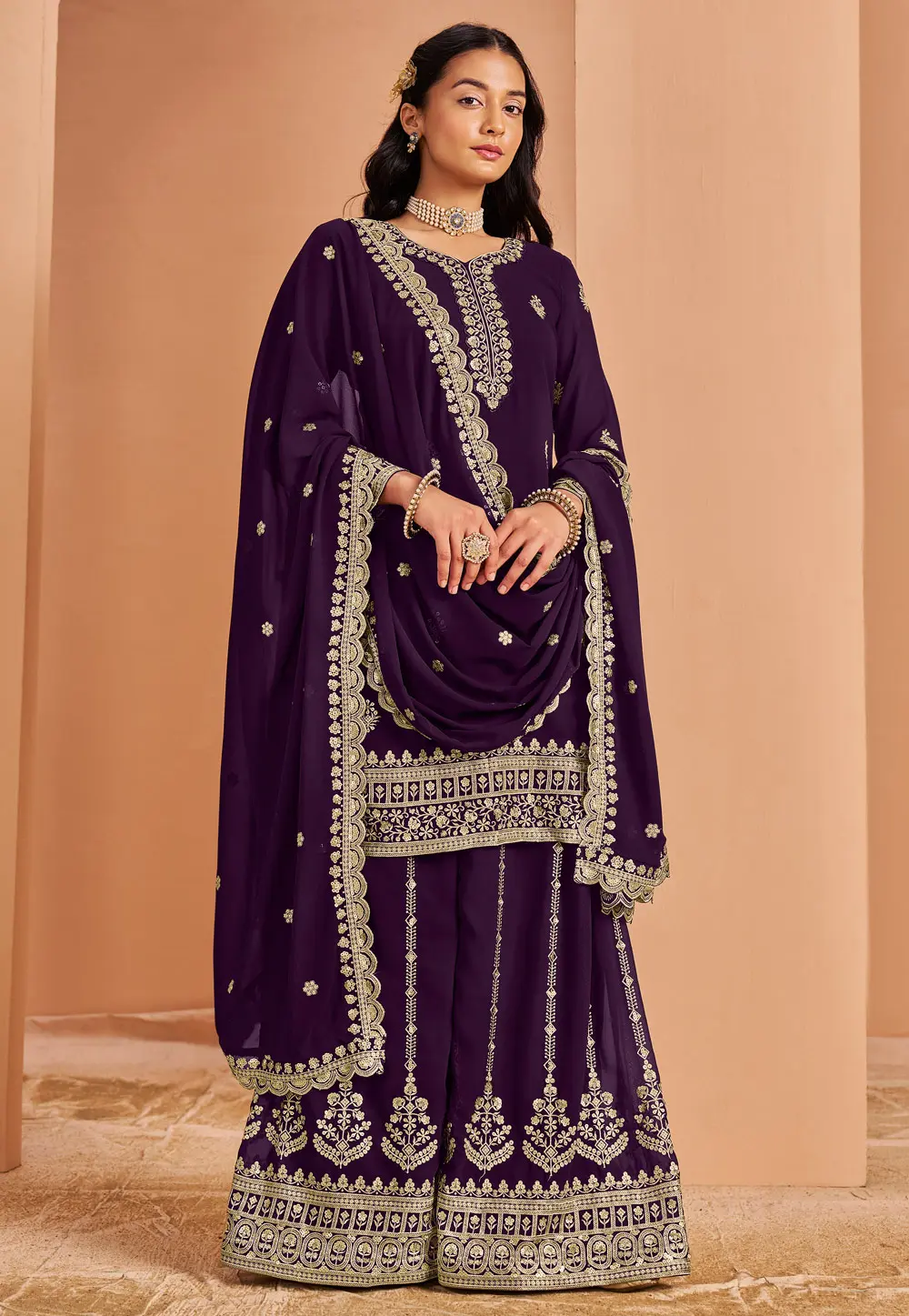 Purple Faux Georgette Pakistani Suit 302368