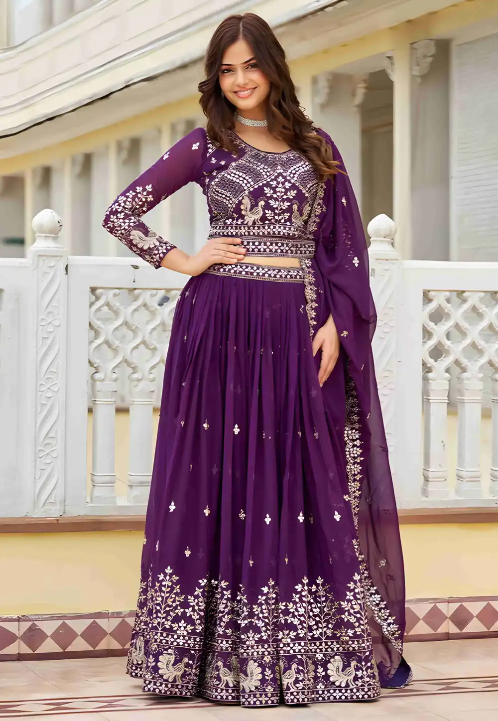 Purple Faux Georgette Readymade A Line Lehenga Choli 294111