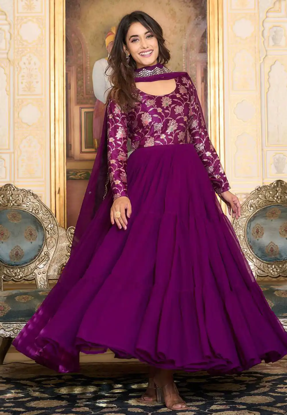 Purple Faux Georgette Readymade Anarkali Suit 294456