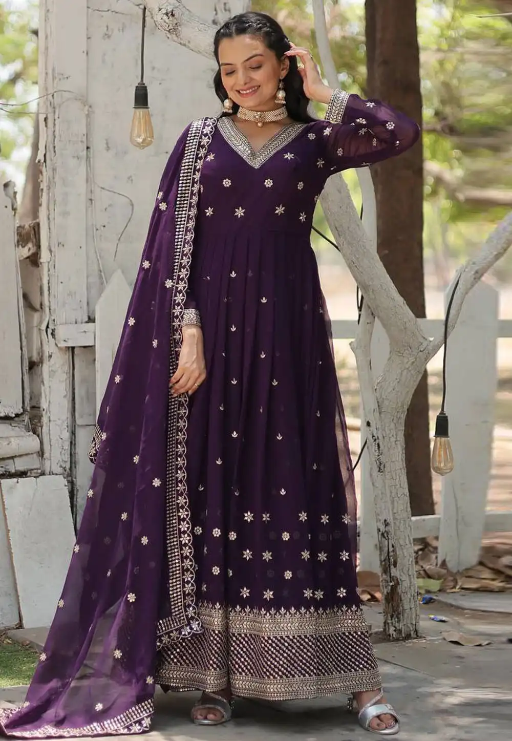 Purple Faux Georgette Readymade Anarkali Suit 291219