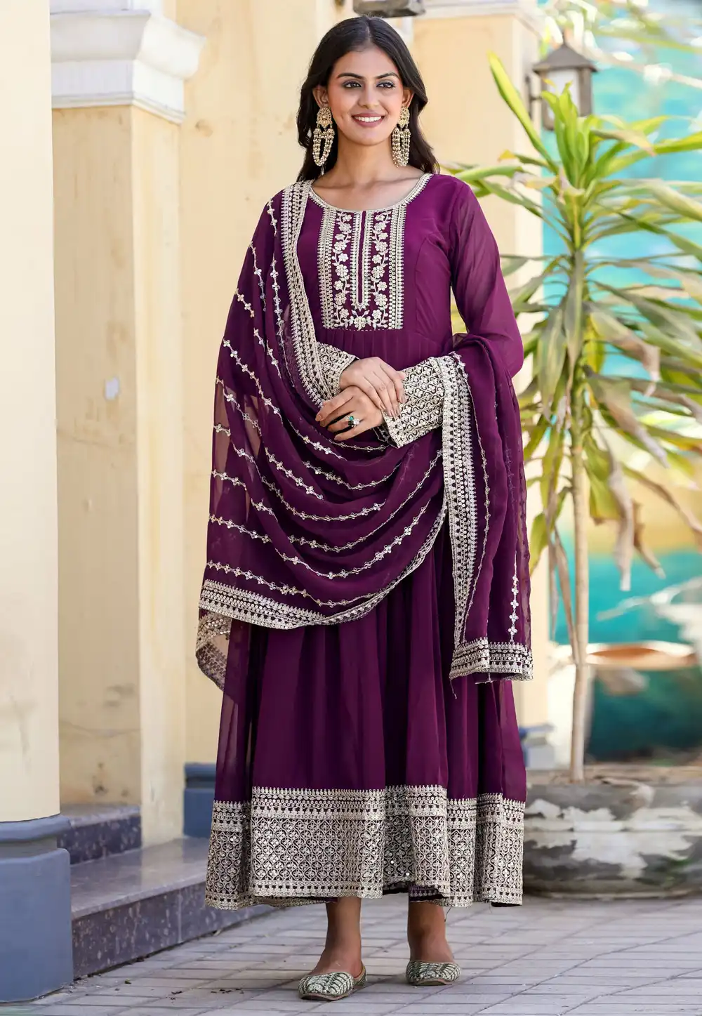 Purple Faux Georgette Readymade Anarkali Suit 290818