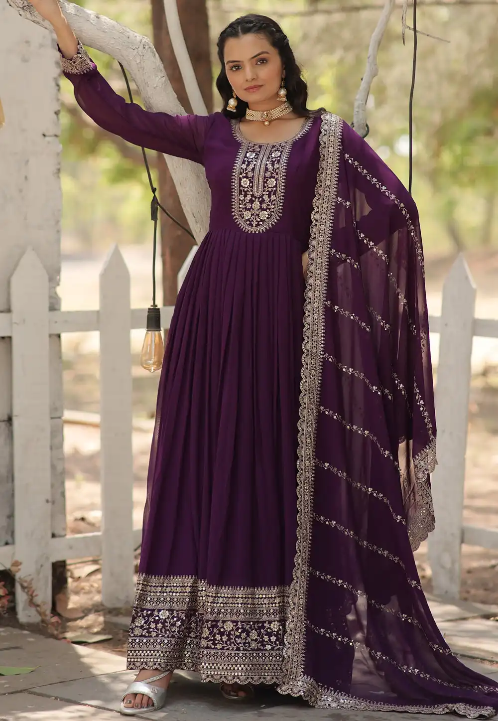 Purple Faux Georgette Readymade Anarkali Suit 288647