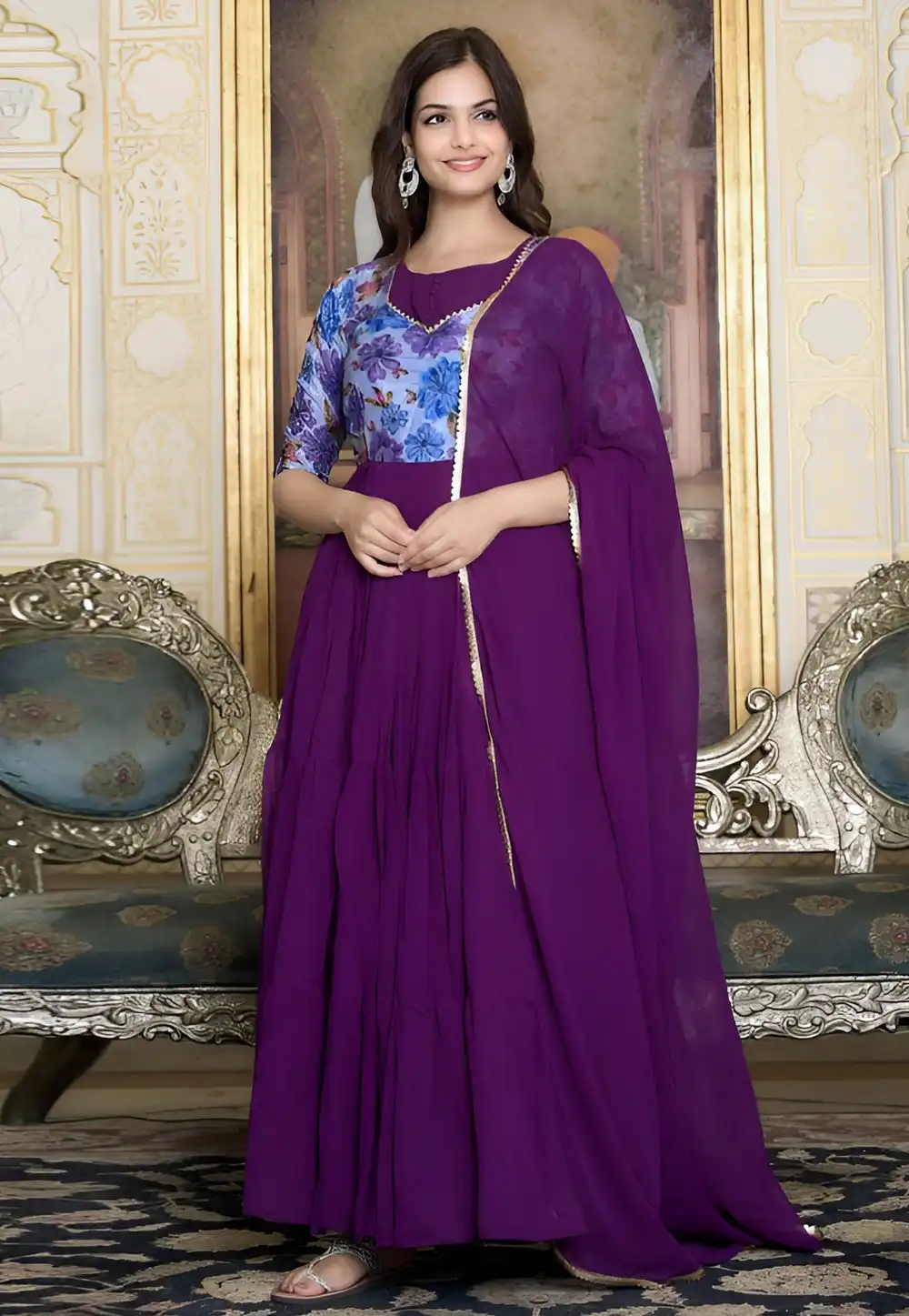 Purple Faux Georgette Readymade Anarkali Suit 294302