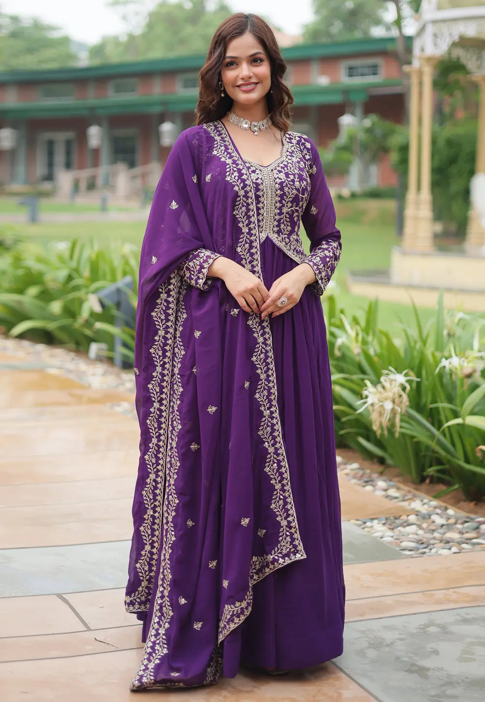 Purple Faux Georgette Readymade Anarkali Suit 299162