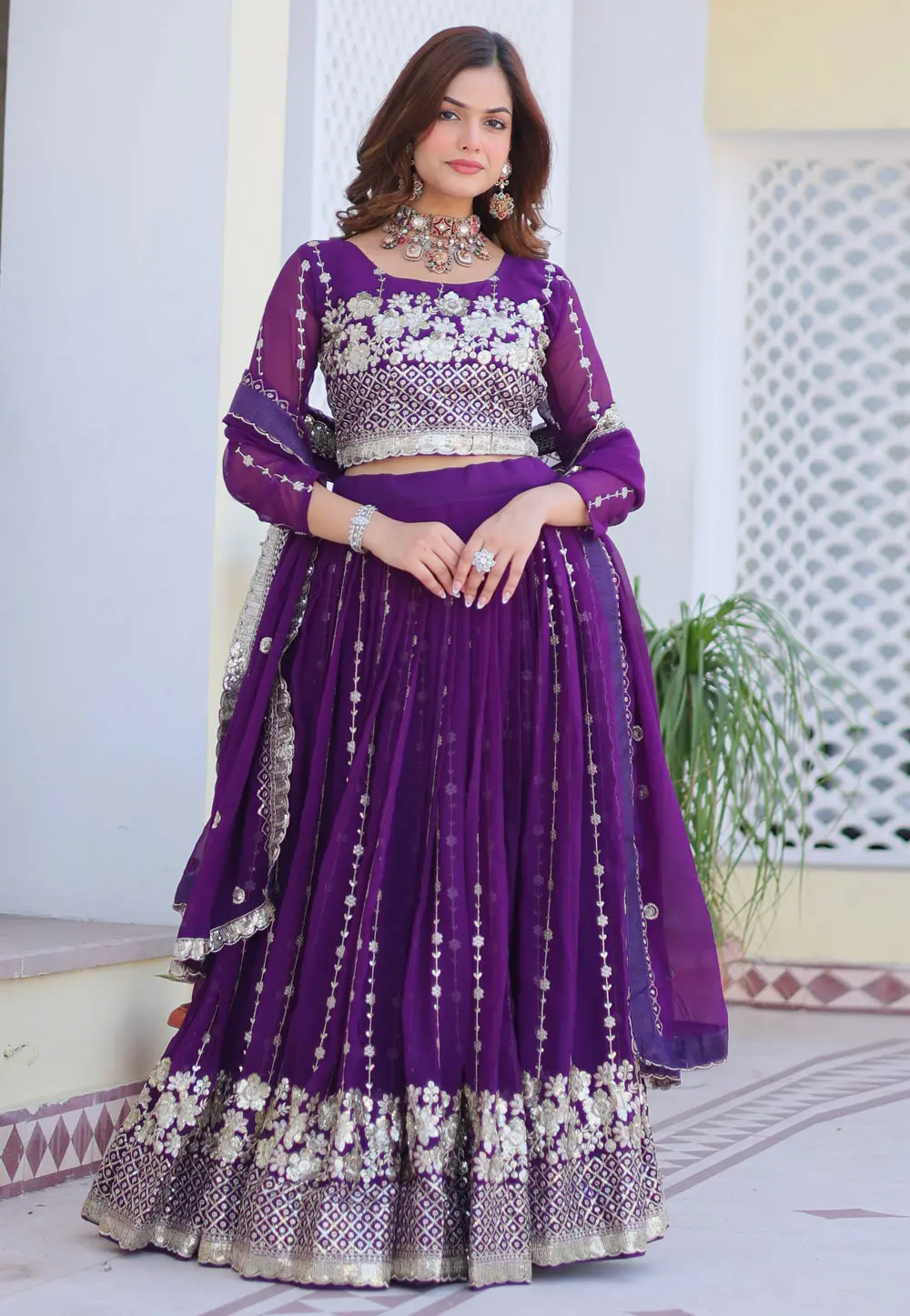 Purple Faux Georgette Readymade Circular Lehenga Choli 303536