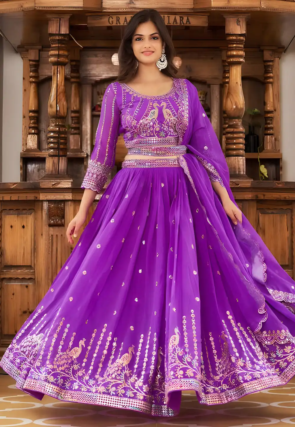 Purple Faux Georgette Readymade Circular Lehenga Choli 294303