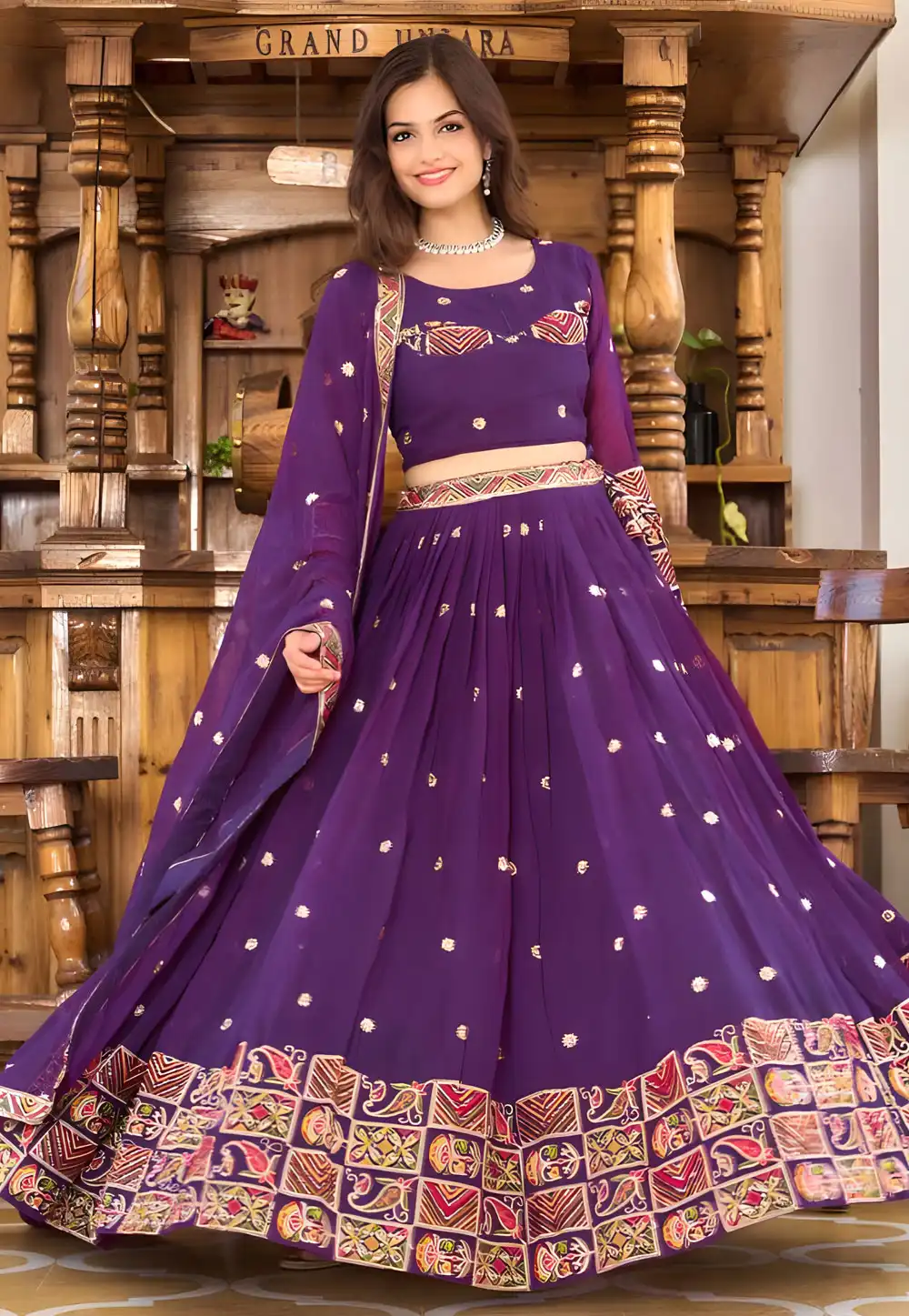 Purple Faux Georgette Readymade Circular Lehenga Choli 294698