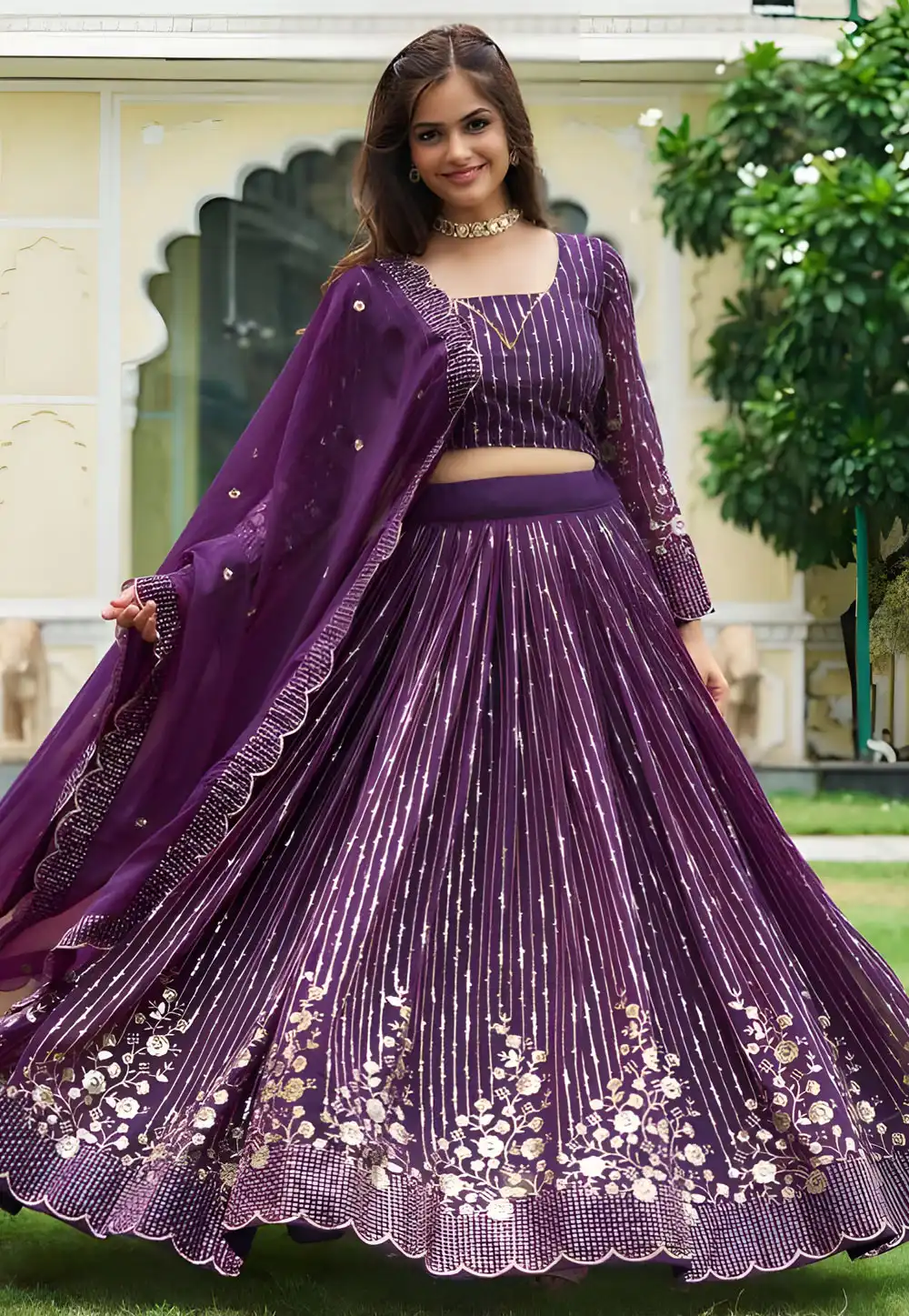 Purple Faux Georgette Readymade Circular Lehenga Choli 294910