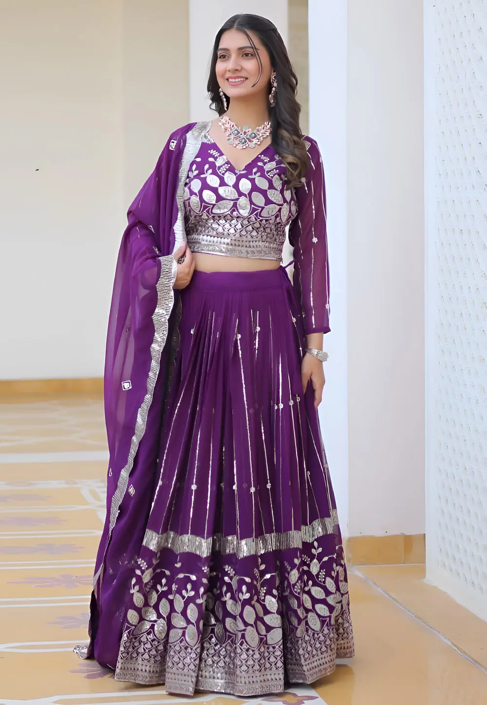 Purple Faux Georgette Readymade Circular Lehenga Choli 300138