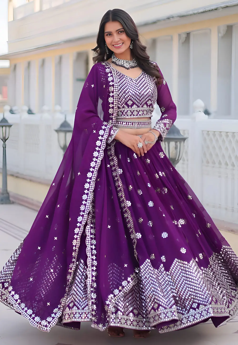 Purple Faux Georgette Readymade Circular Lehenga Choli 300403