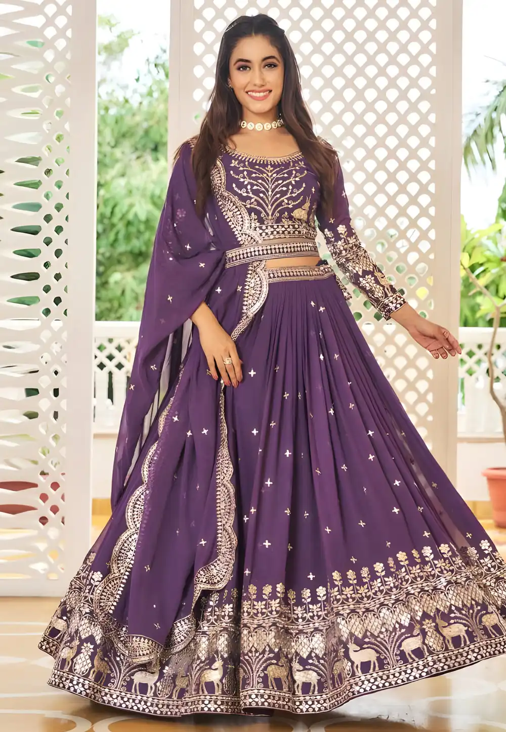 Purple Faux Georgette Readymade Lehenga Choli 294697