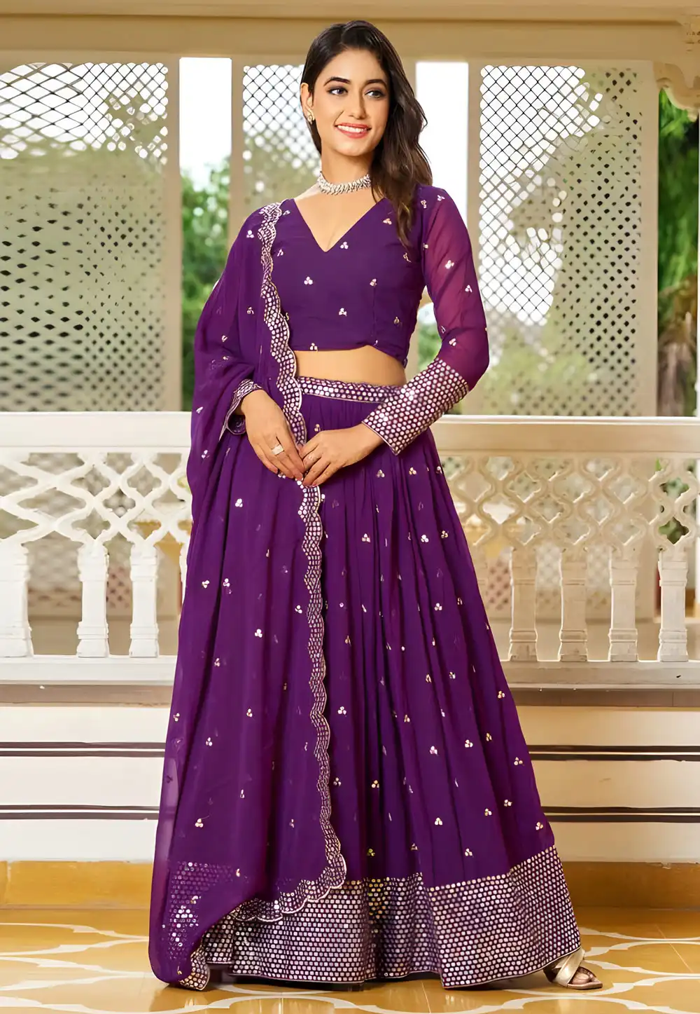 Purple Faux Georgette Readymade Lehenga Choli 294703