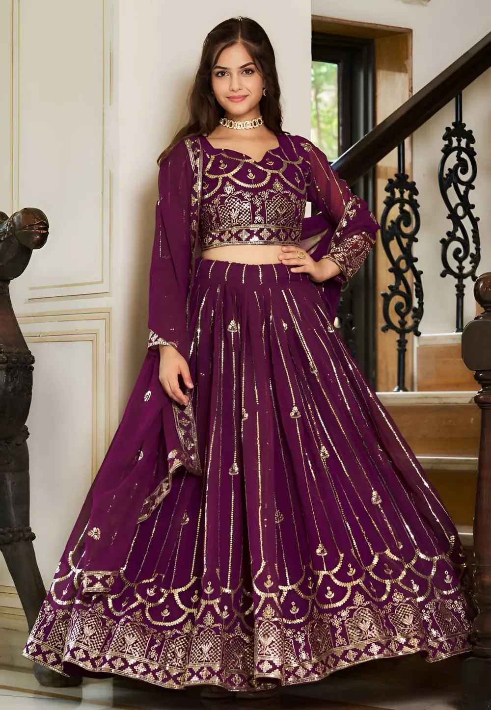 Purple Faux Georgette Readymade Lehenga Choli 295487