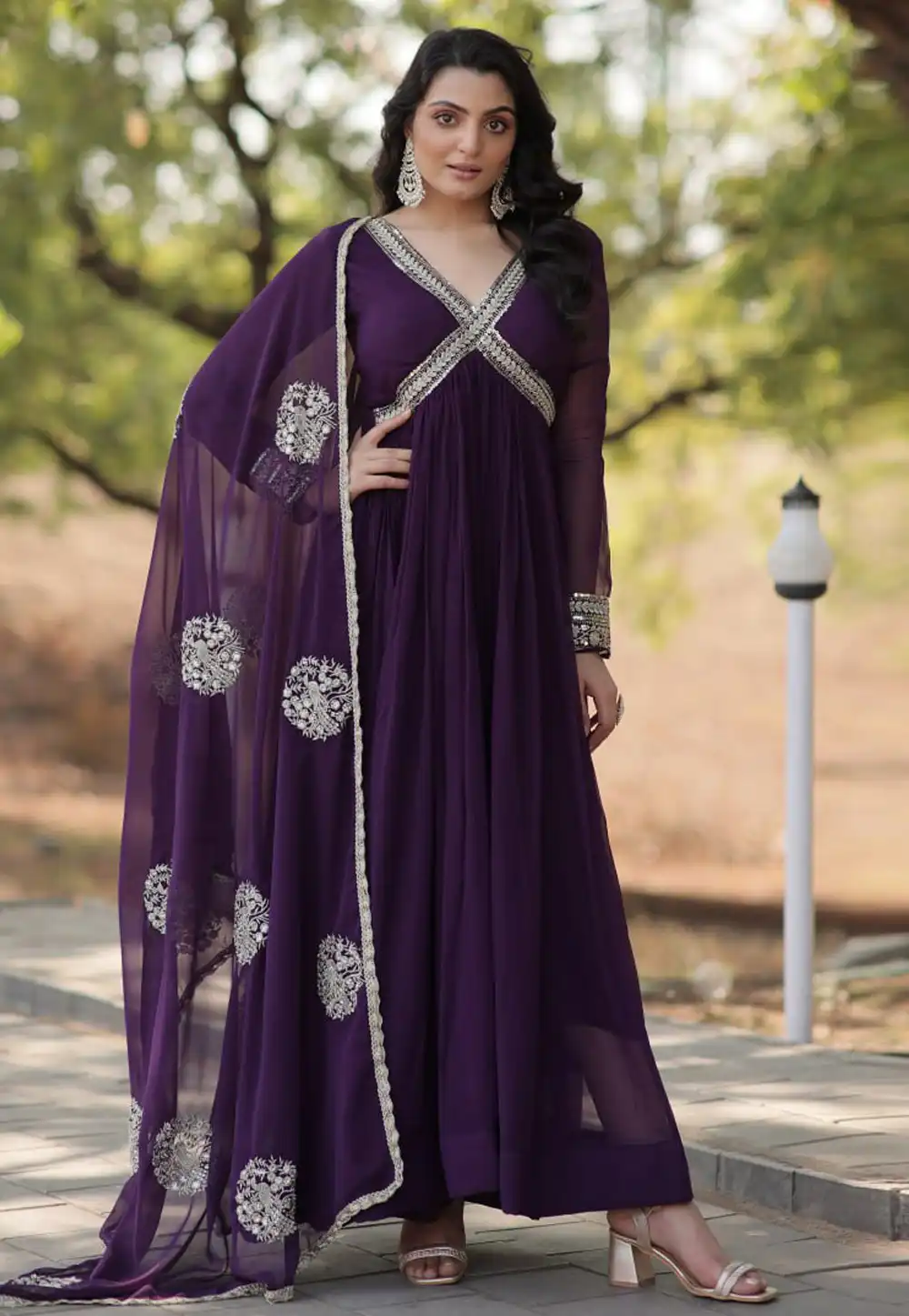 Purple Faux Georgette Readymade Long Anarkali Suit 289574