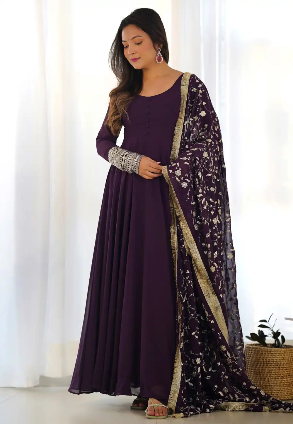 Purple Faux Georgette Readymade Long Anarkali Suit 290031