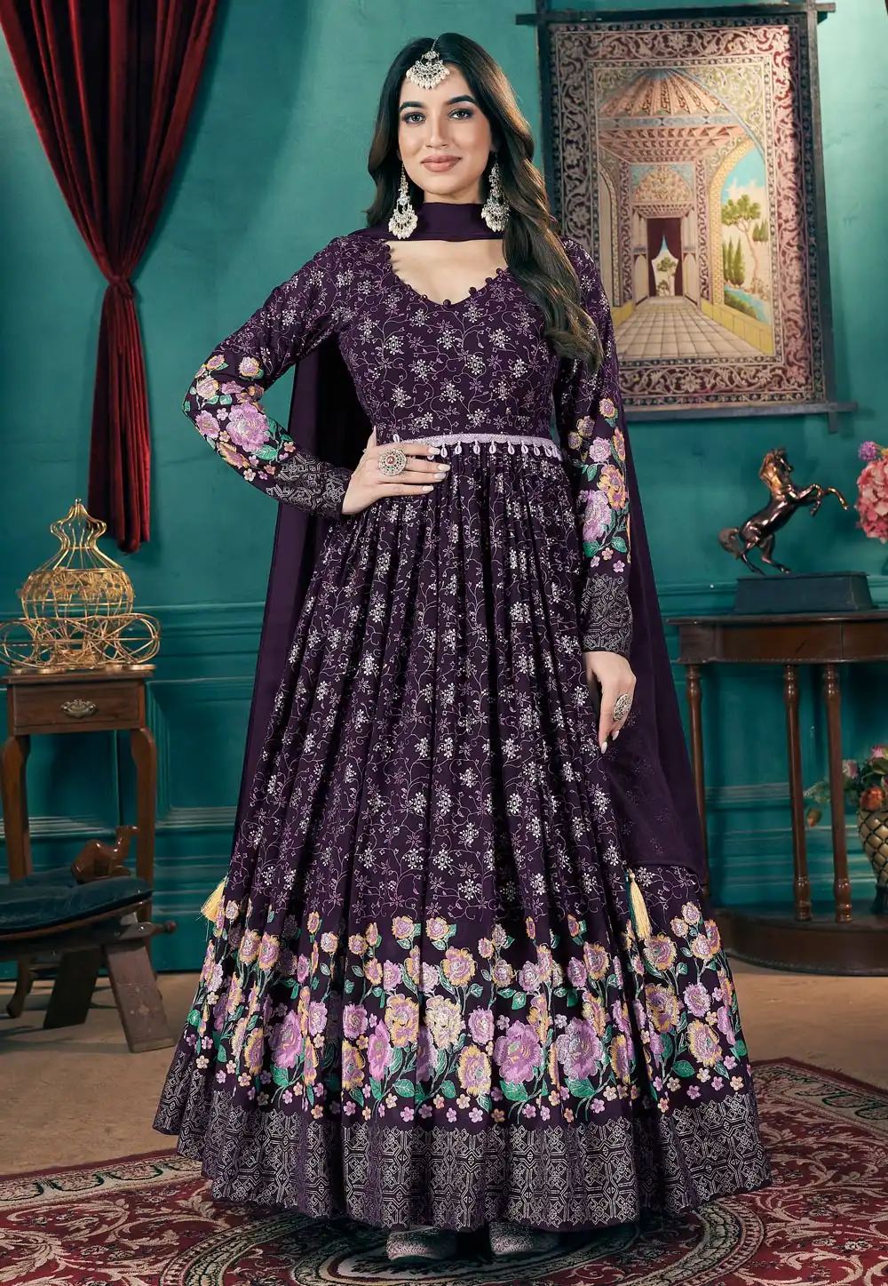 Purple Faux Georgette Readymade Long Anarkali Suit 289009