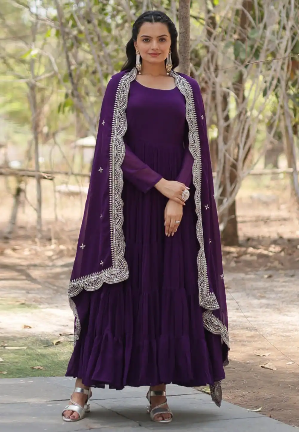 Purple Faux Georgette Readymade Long Anarkali Suit 288546