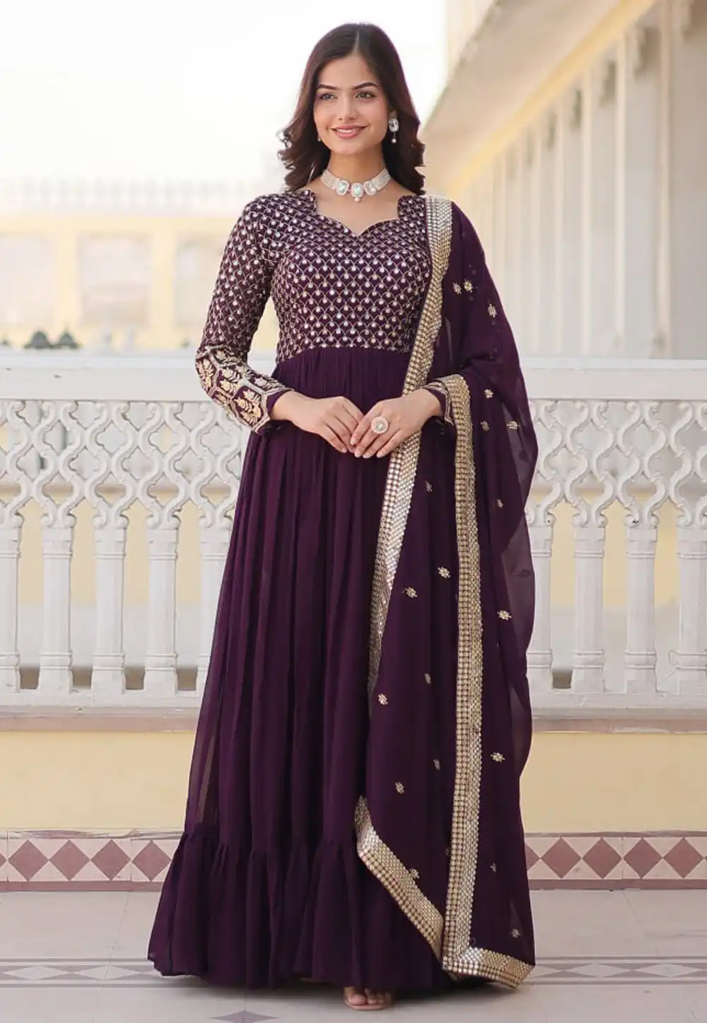 Purple Faux Georgette Readymade Long Anarkali Suit 288034