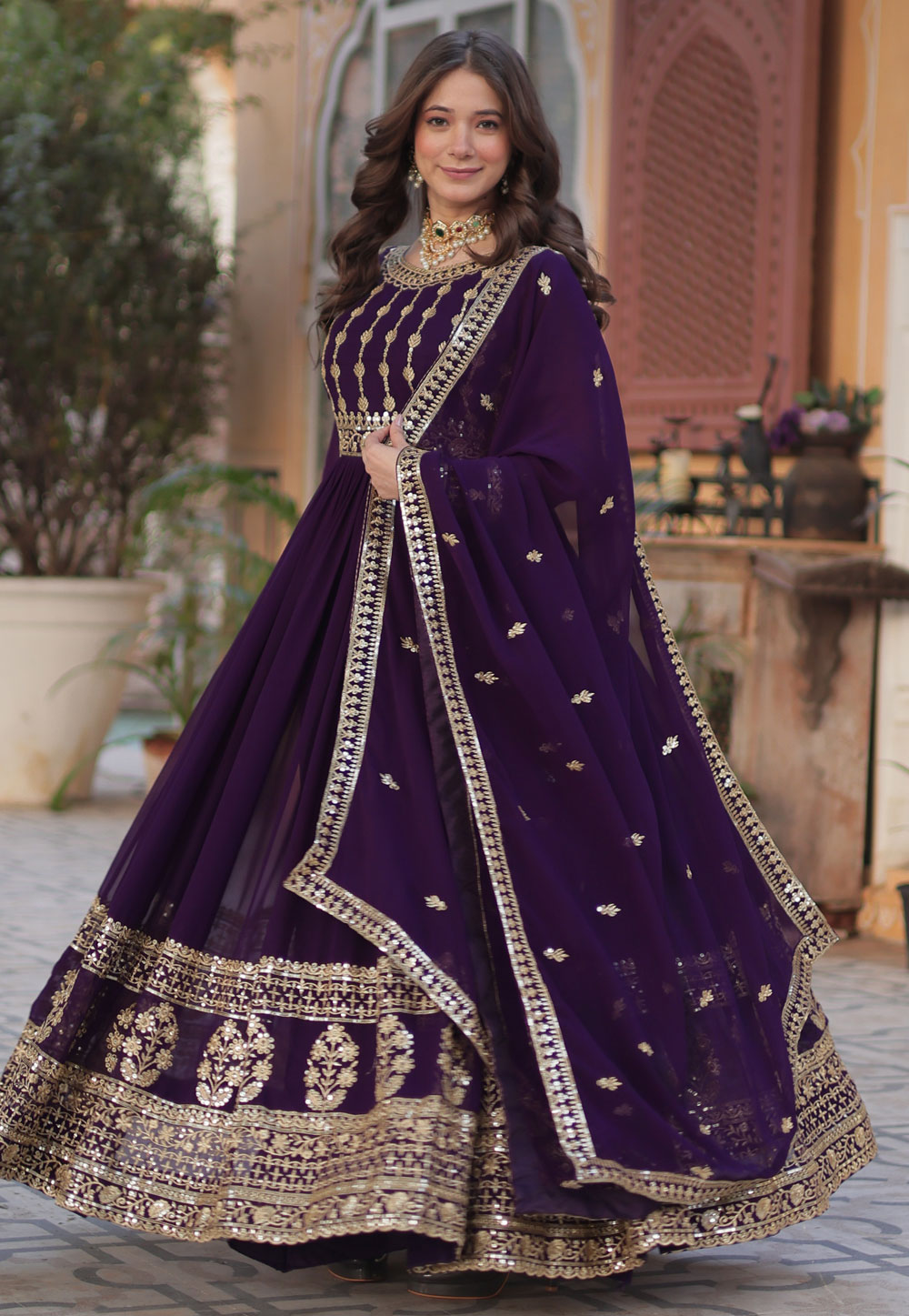 Purple Faux Georgette Readymade Long Anarkali Suit 305751