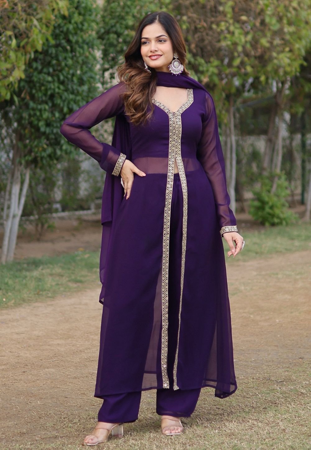 Purple Faux Georgette Readymade Pakistani Suit 283502