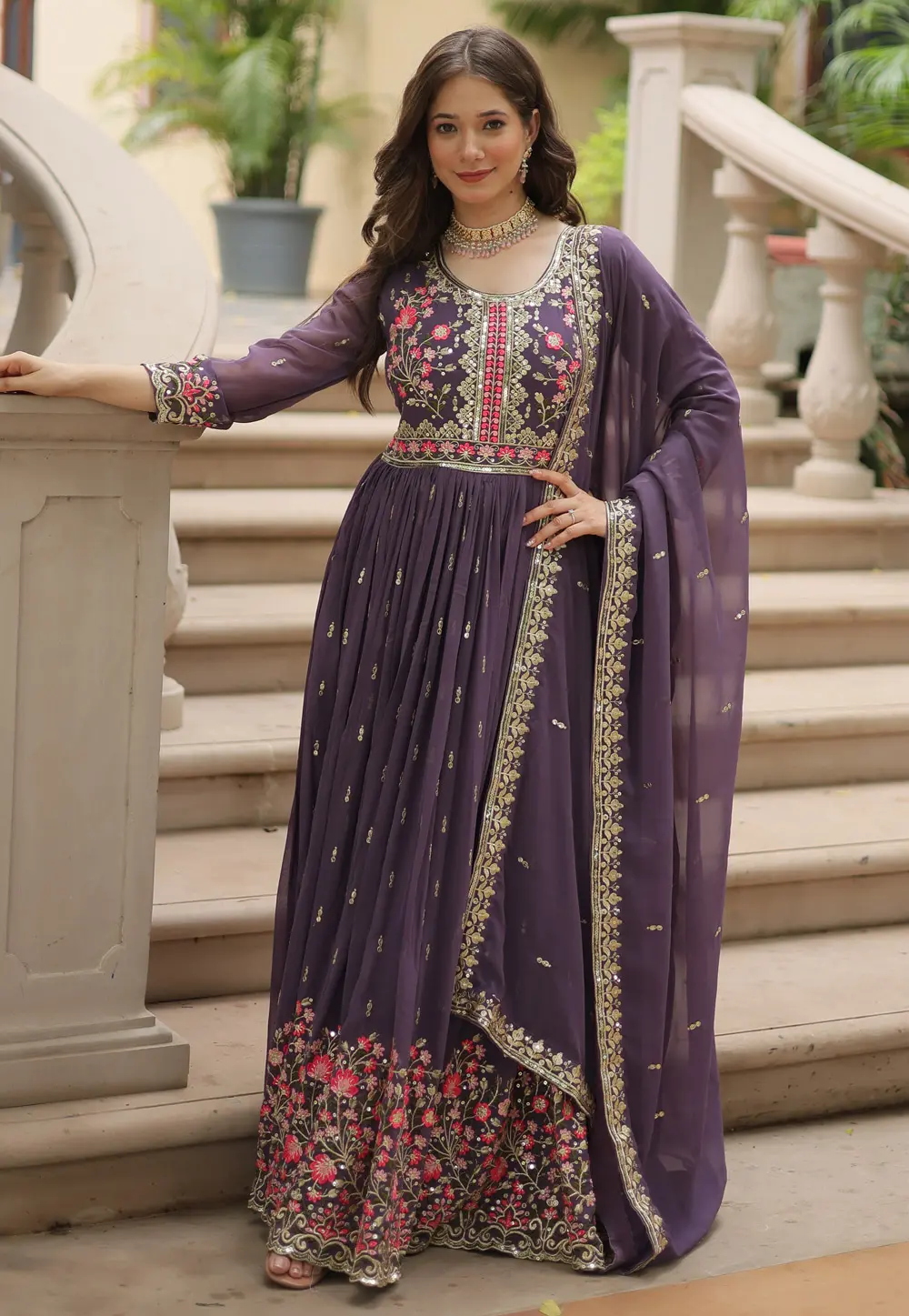 Purple Faux Georgette Readymade Pakistani Suit 302024