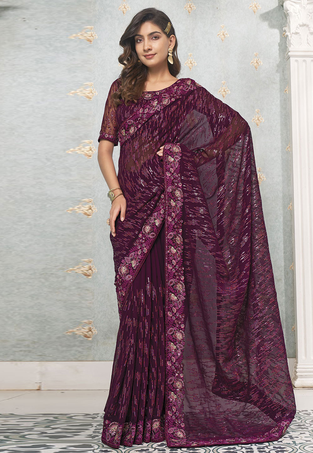 Purple Faux Georgette Saree With Blouse 279844
