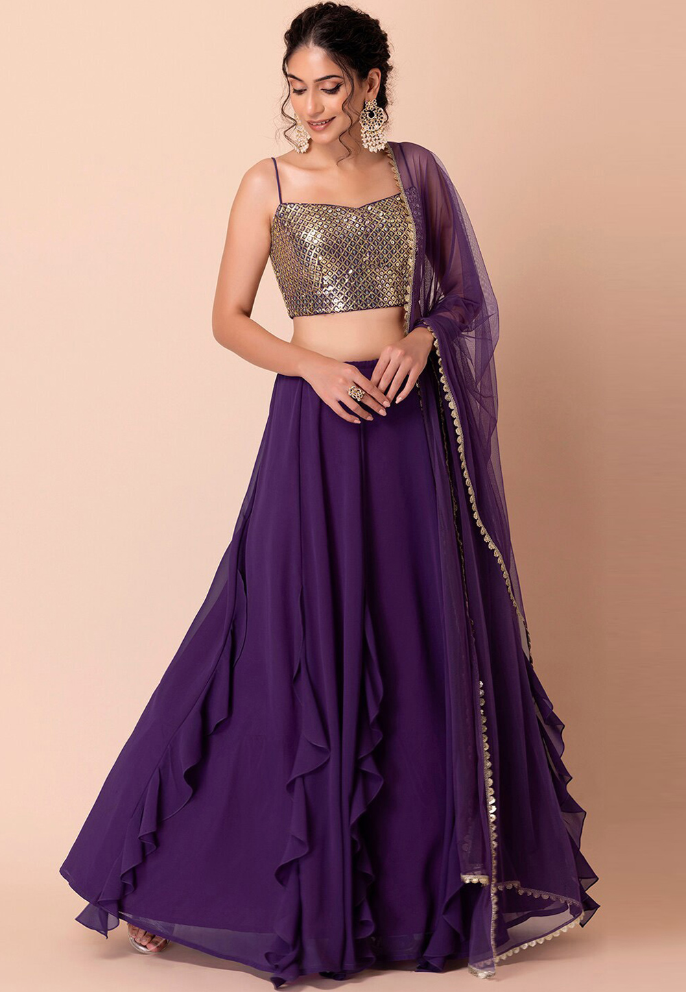 Purple Georgette A Line Lehenga Choli 305309