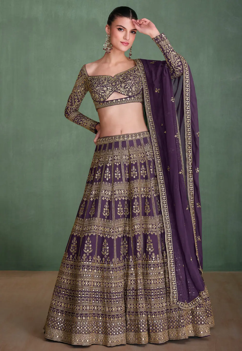 Purple Georgette A Line Lehenga Choli 297023