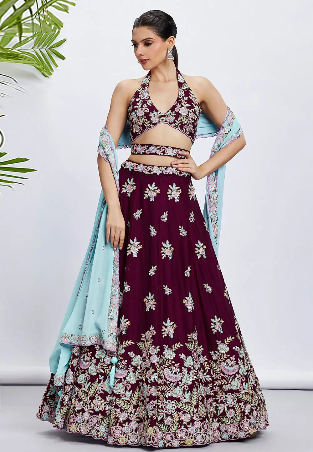 Purple Georgette A Line Lehenga Choli 291807