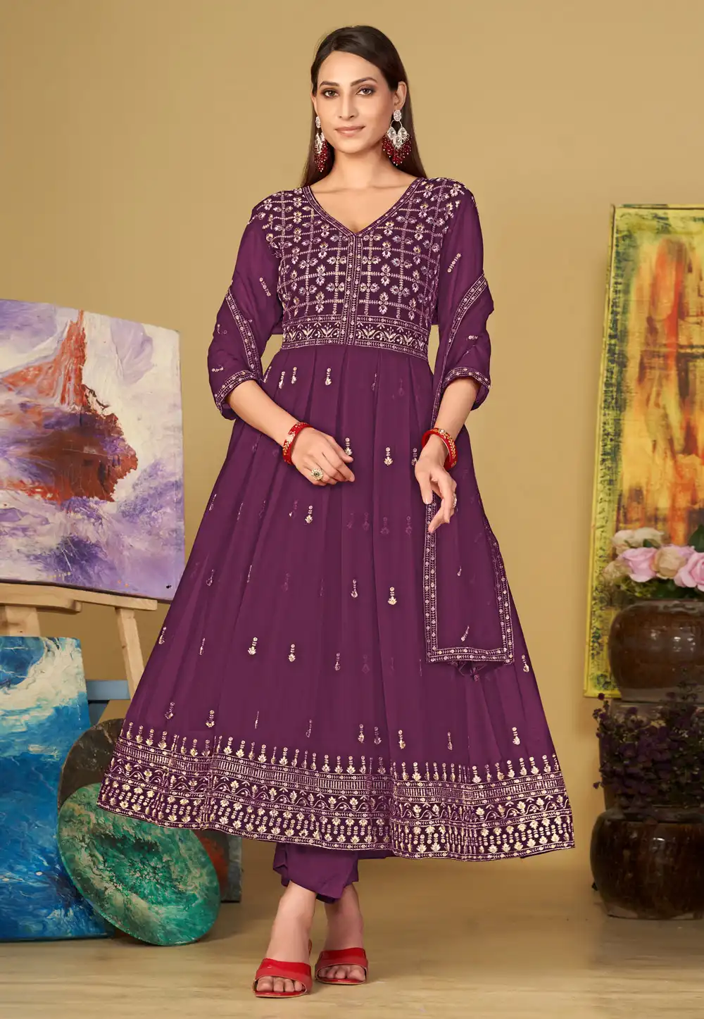 Purple Georgette Anarkali Suit 292338