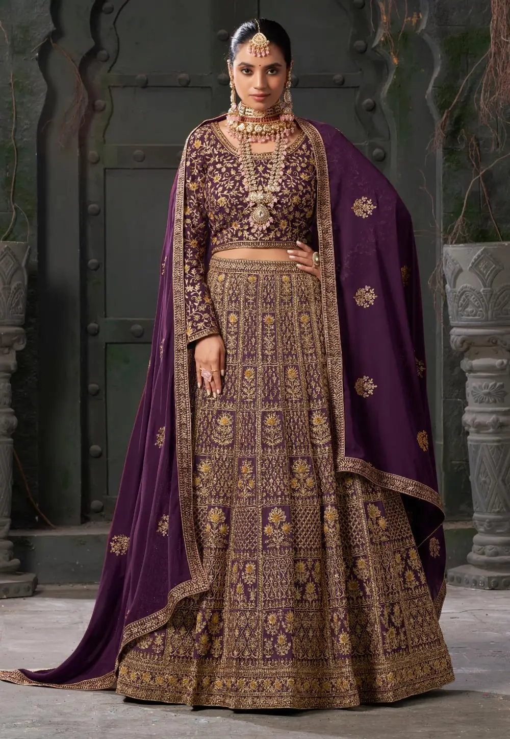 Purple Georgette Bridal Lehenga Choli 295213