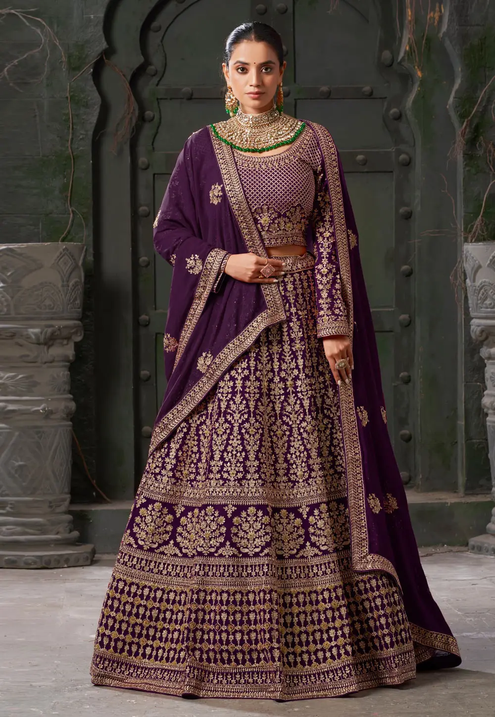 Purple Georgette Bridal Lehenga Choli 295216