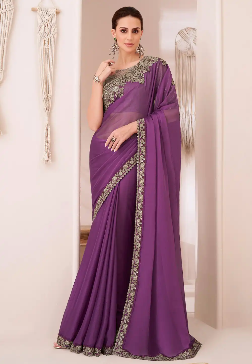 Purple Georgette Chiffon Saree With Blouse 292308