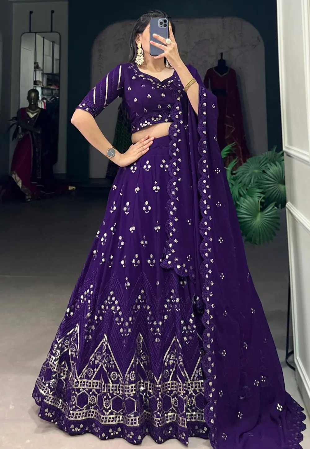 Purple Georgette Circular Lehenga Choli 297801