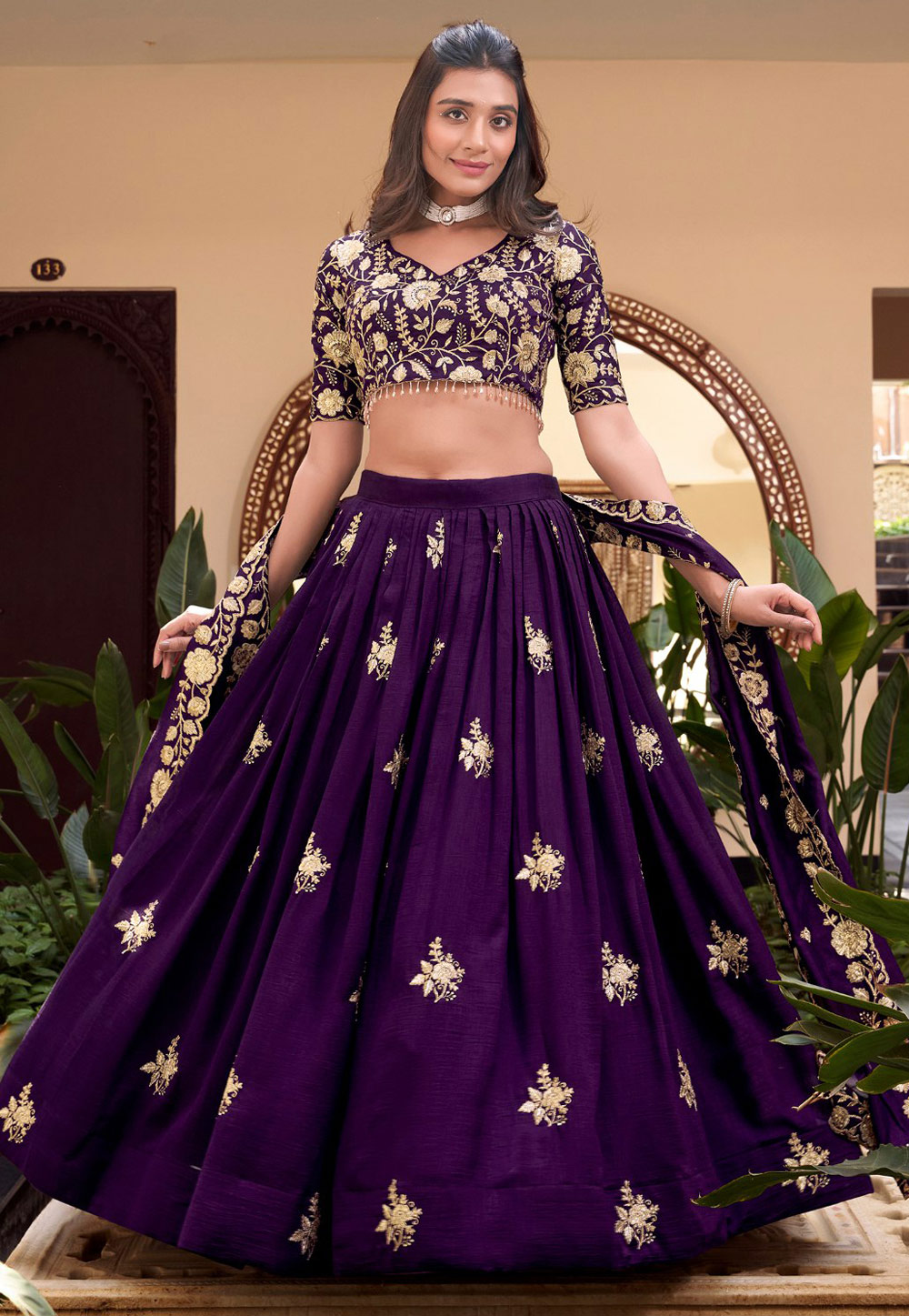 Purple Georgette Circular Lehenga Choli 310748