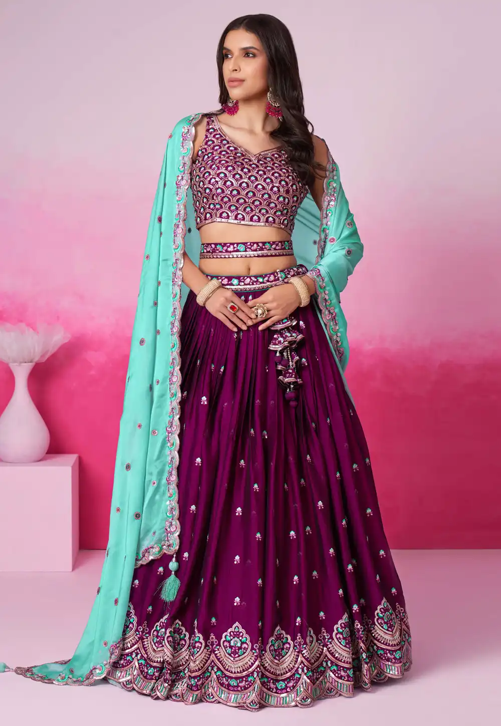 Purple Georgette Circular Lehenga Choli 293200