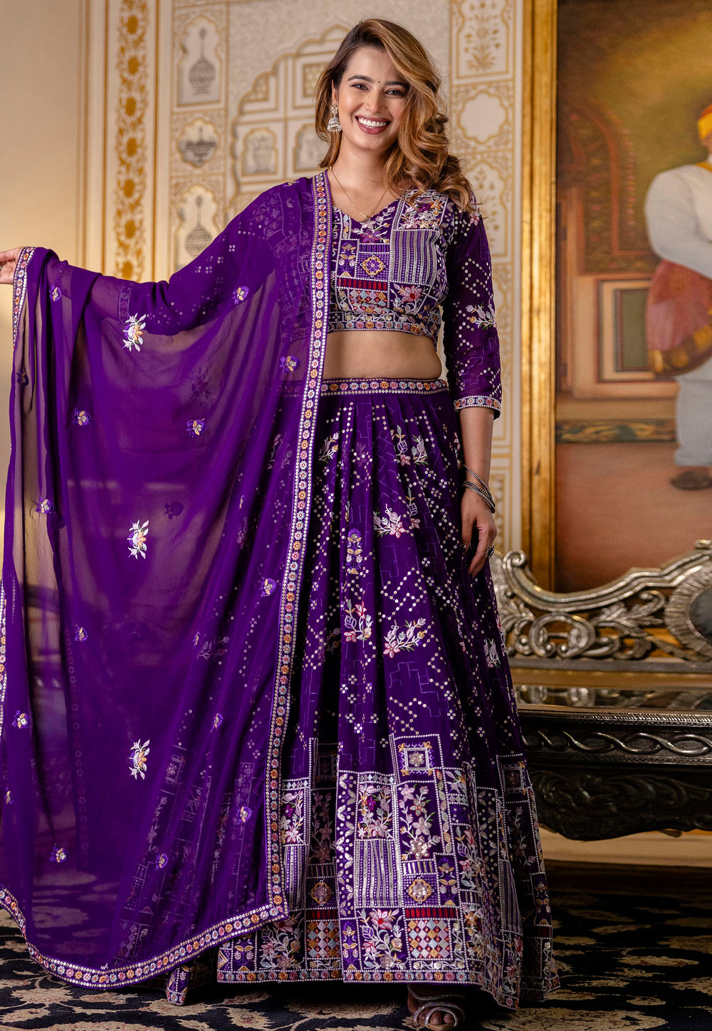 Purple Georgette Circular Lehenga Choli 310975