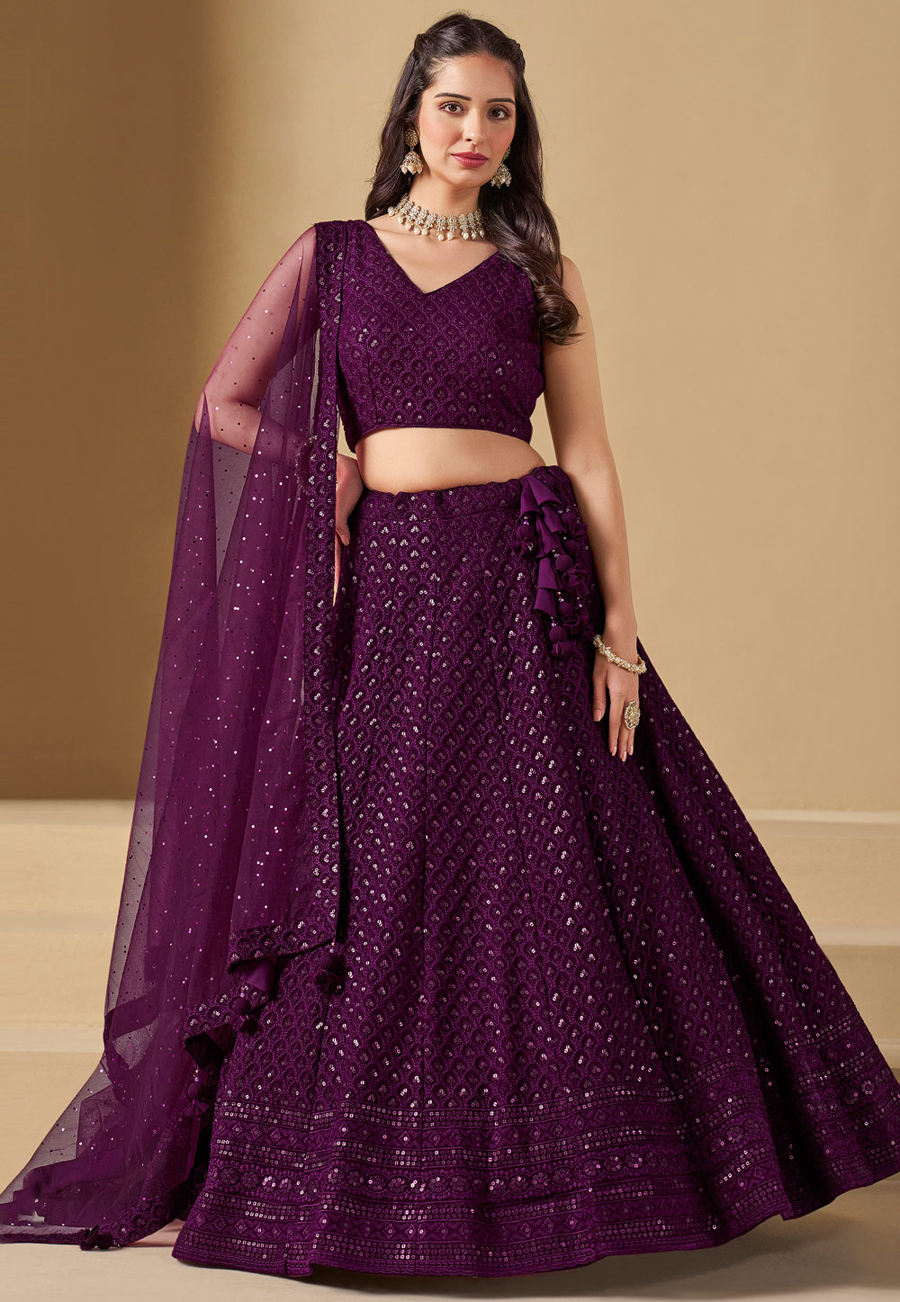 Purple Georgette Circular Lehenga Choli 310363