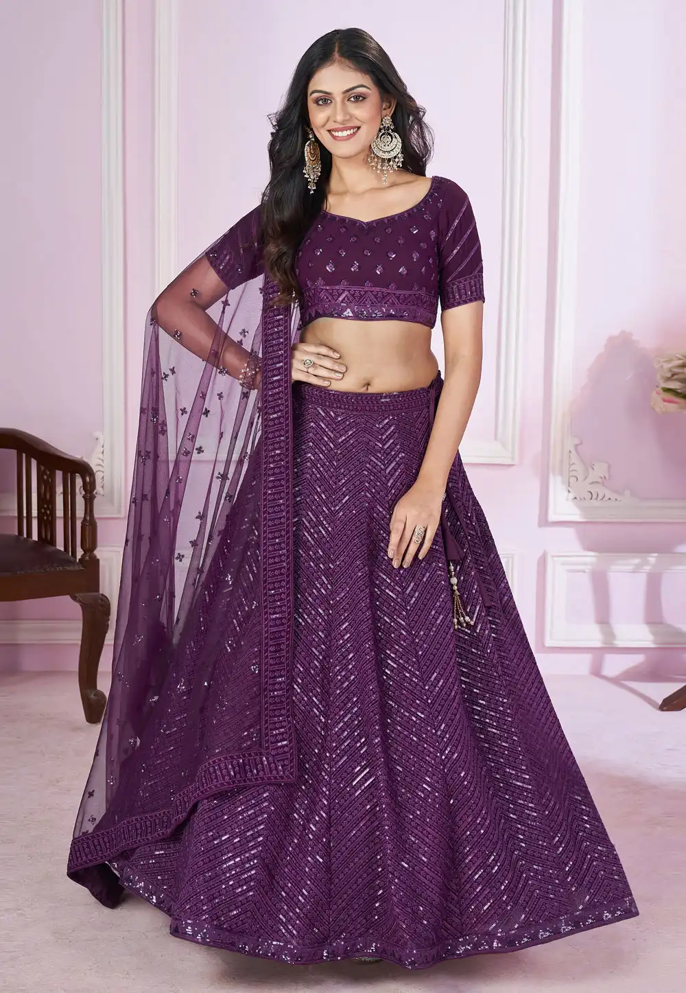 Purple Georgette Circular Lehenga Choli 292051