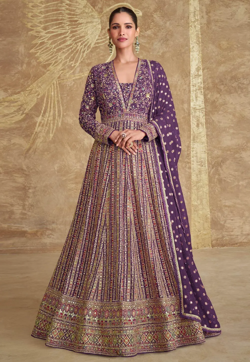 Purple Georgette Embroidered Anarkali Suit 301085