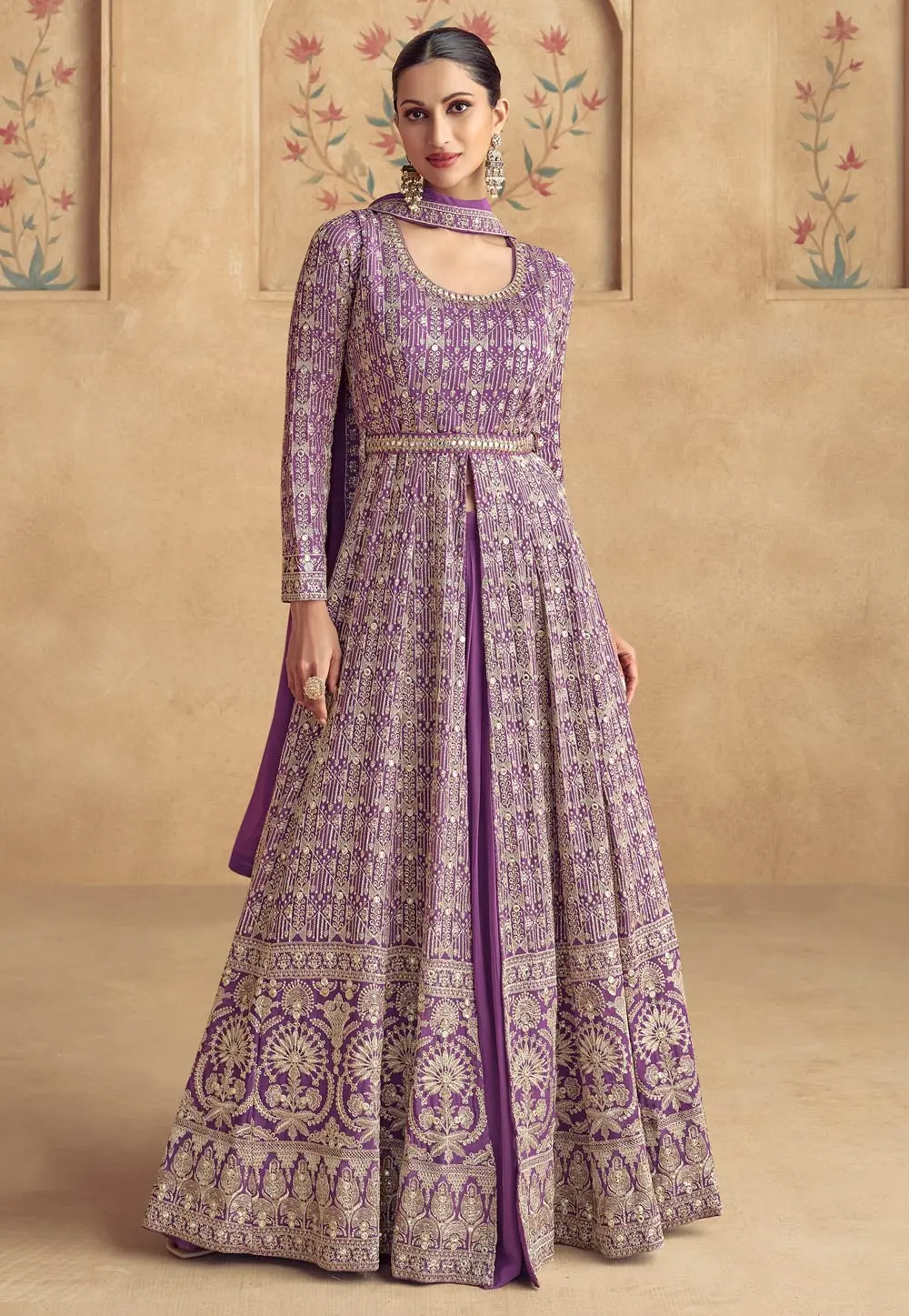 Purple Georgette Embroidered Center Slit Anarkali Suit 301791